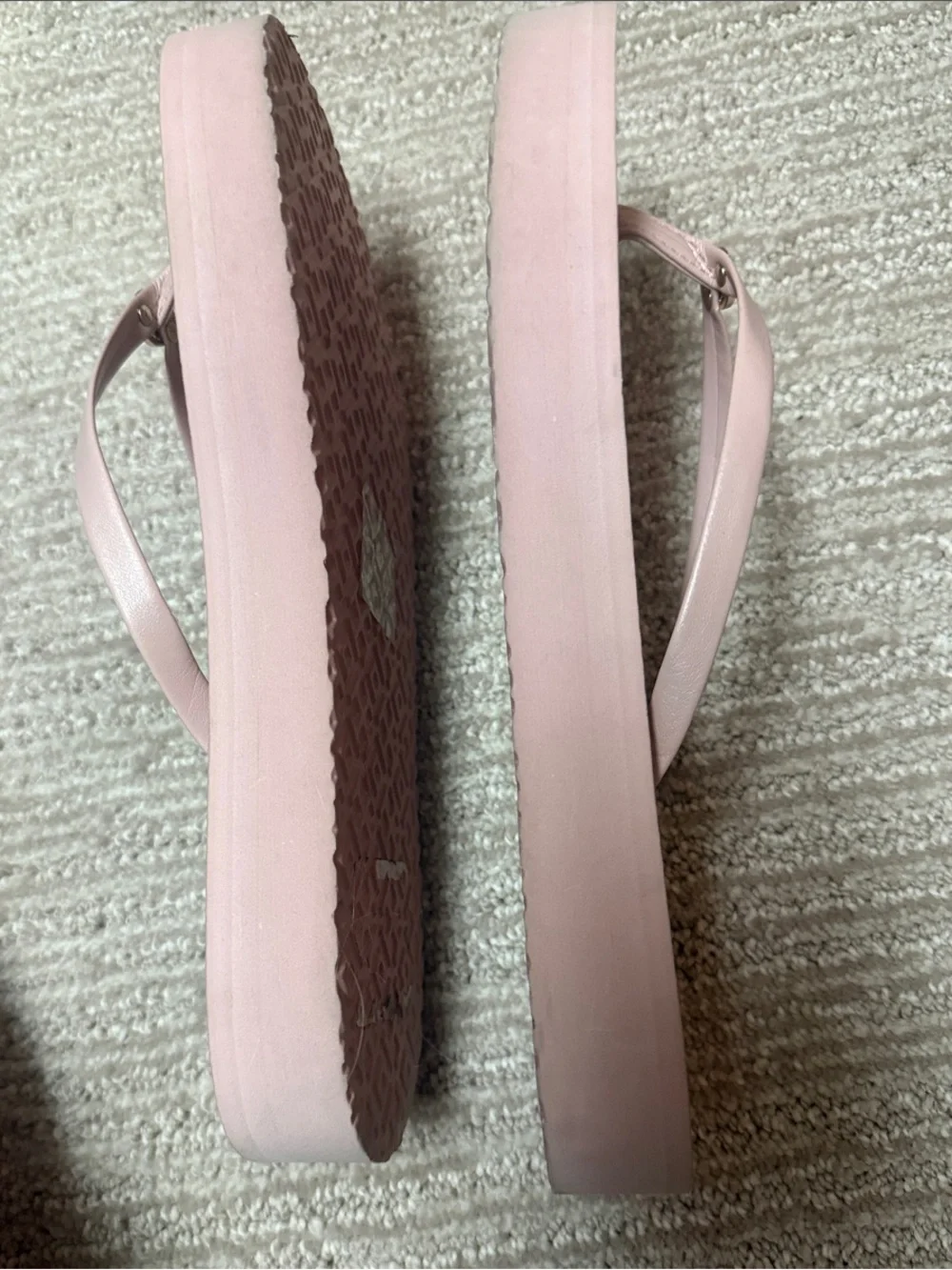 Tory Burch Pale Pink Gold Logo 1” heel Flip Flops